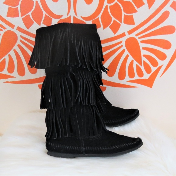 Minnetonka Shoes - Minnetonka Black Fringe Hippy Boots 6